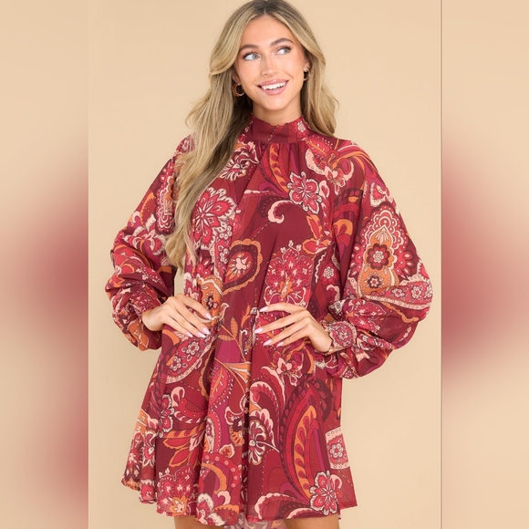 Creative Dreamer Burgundy Multi Print Dress - Picture 2 of 2